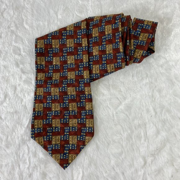 Vintage Ferrell Reed for Nordstrom Geometric Square Print Silk Made in America - Picture 2 of 6